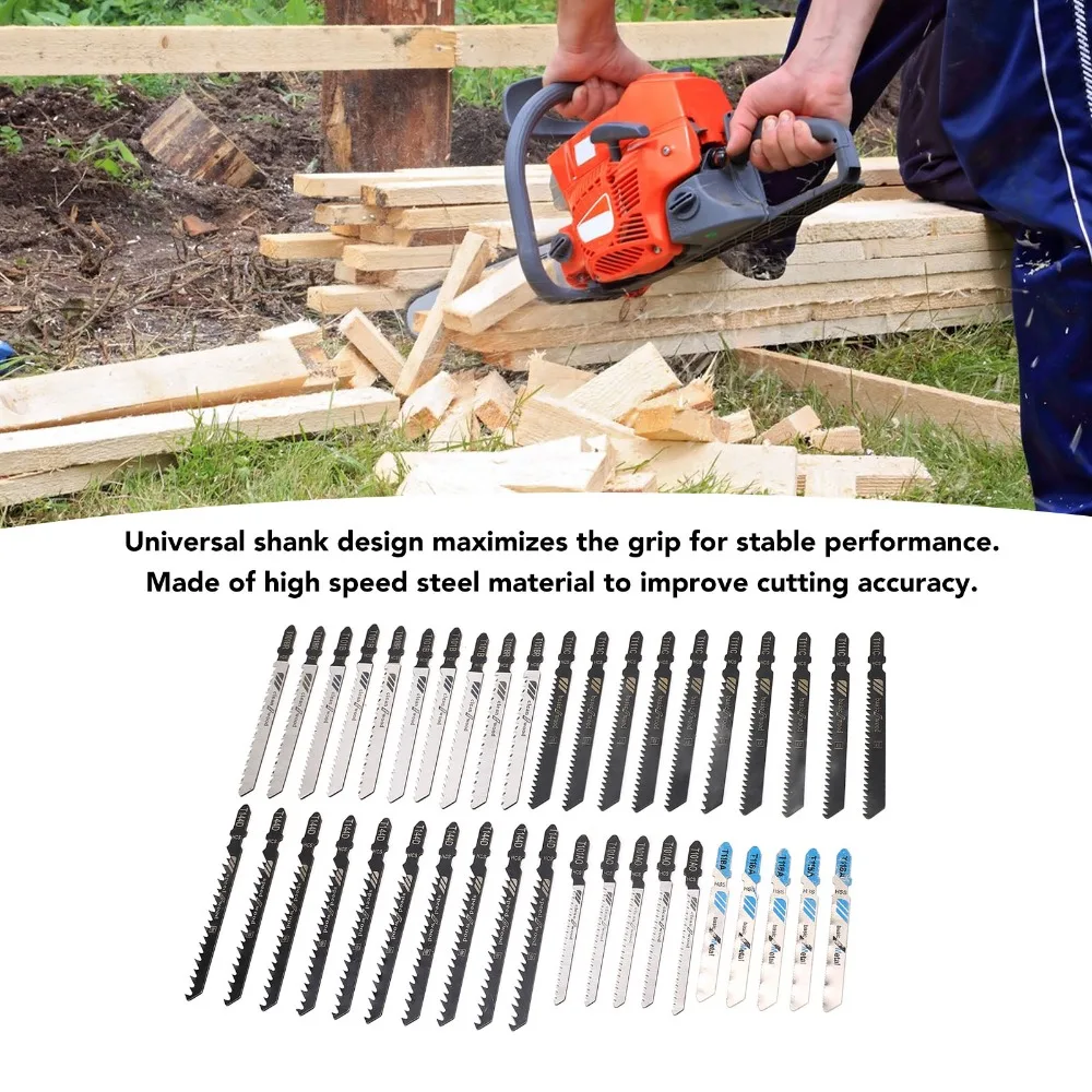40pcs 6 Types Jigsaw Blade Set HCS HSS High Speed Steel Multi-Material Cutting Blade General Purpose Storage Case