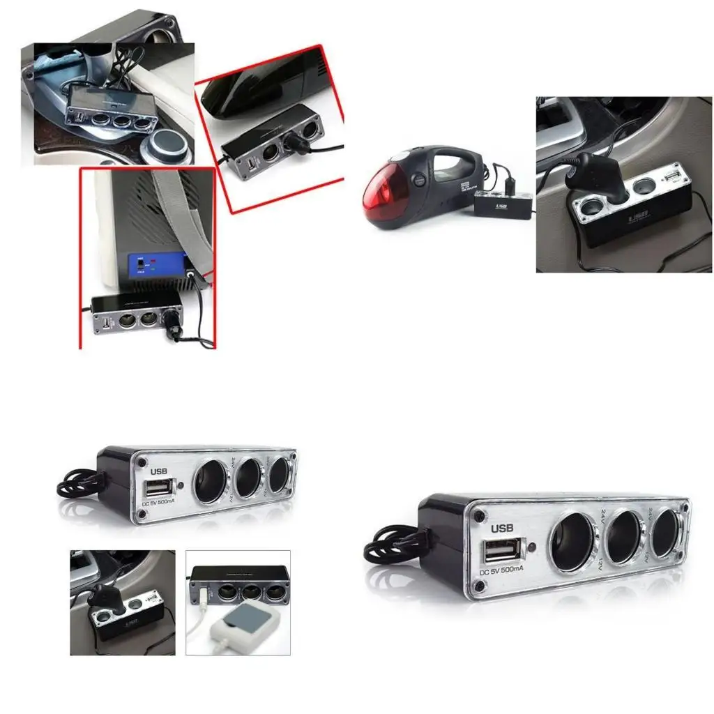 

02DE Car ChargersPower Distribution Hub USB Charging Port Cigarettes Splitter