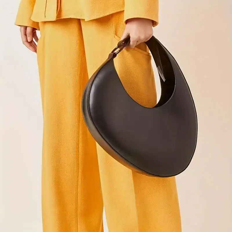 Niche Design Oval Shoulder Bag Minimalist Hobo Bag For Women Stylish Solid Color Handbag Shopping