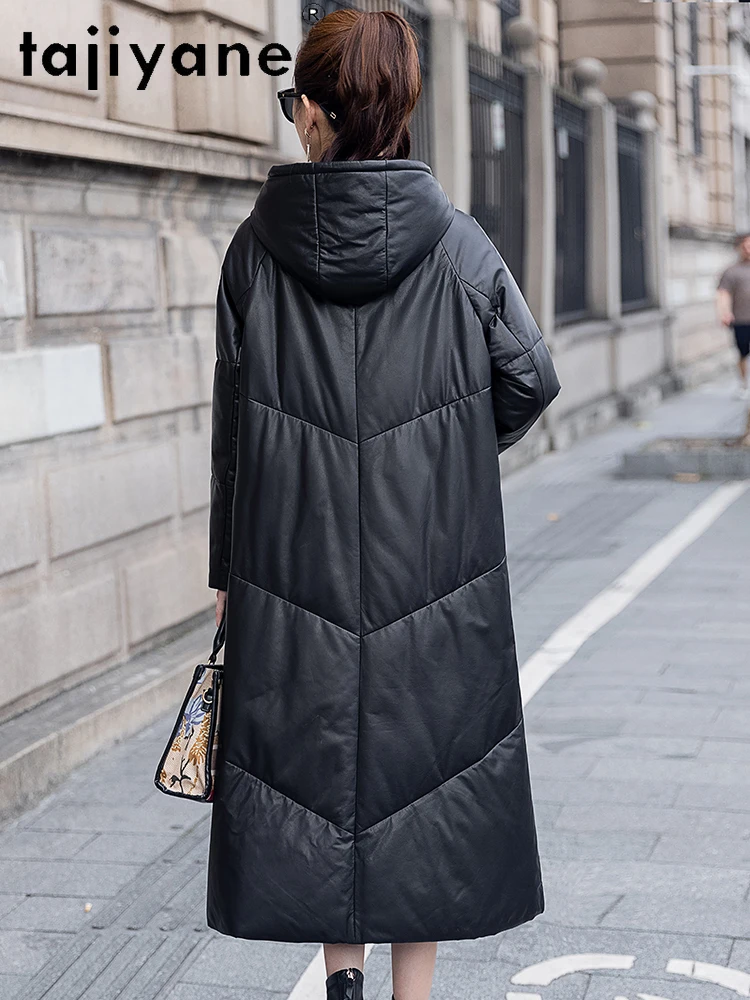 TAJIYANE 100% جلد البقر الحقيقي سترة منفوخة المرأة طويلة الأبيض أوزة أسفل معطف مقنعين سترات من الجلد الحقيقي 2025 ملابس حريمي 가dechı켓 #5
