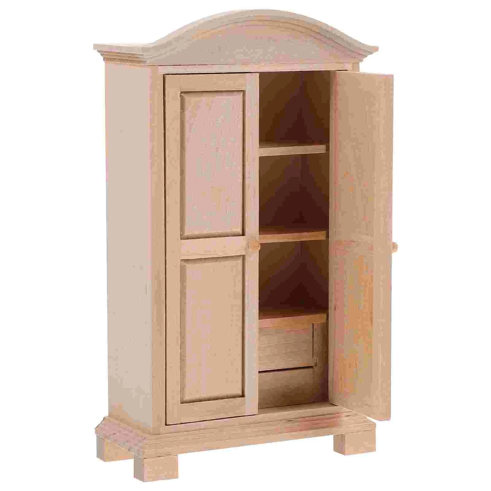 

Mini Wardrobe Baby Clothes Hangers House Miniature Wood Closet Tiny for Color Wooden Model Furniture