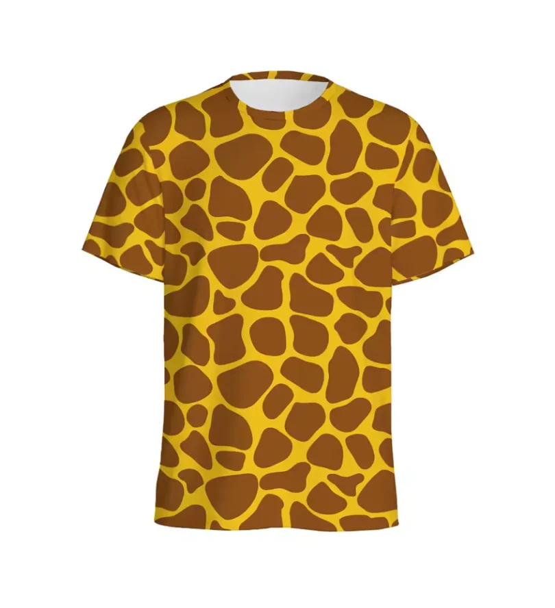 Men's short sleeved round neck T-shirt, cute in summer, fun giraffe pattern and 3D printed animal skin, fashionable and neutral