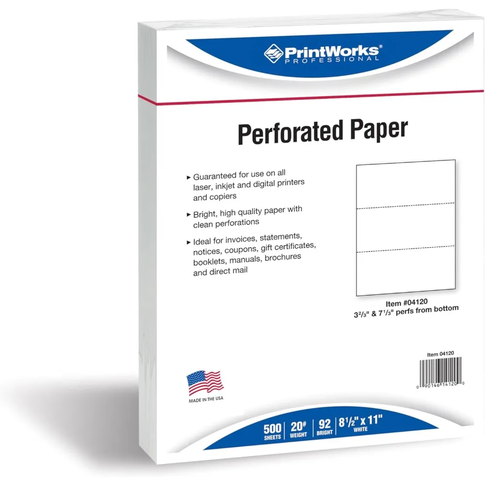 Professional 3 Part Perforated Carbonless Paper NCR Forms for Business, Self-Contained Copy Paper for Printing W2, 1099, Payroll, Invoices & Financial Statements, 8.5 x 11 Inches, 20 Lb Weight, 500 Sheets per Pack,