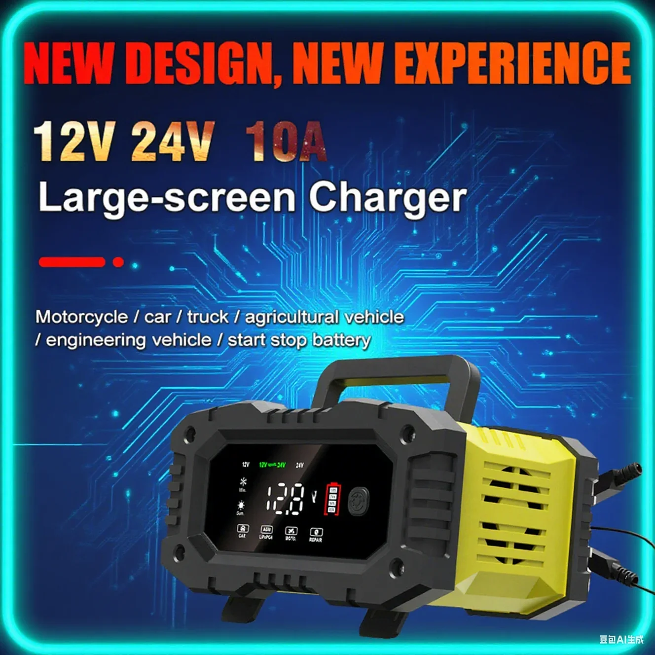 

20A/10A Car And Motorcycle Battery Charger Pulse Repair 12V/24V Suitable For AGM, Lithium Gel, And Wet Lead-Acid Batteries