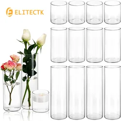 Glass Cylinder Vase Hurricane Candle Holder Clear 3 Different Sizes Tall Clear Vases for Wedding Centerpieces Glass Flower Vase