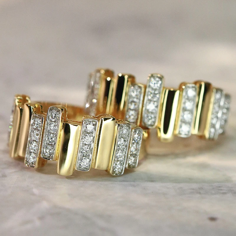 Aazuo Real Jewelry 18K Solid Yellow Gold Natural Diamonds 0.40ct  Luxury Lines Ring Gift For Woman Advanced Banquet AU750