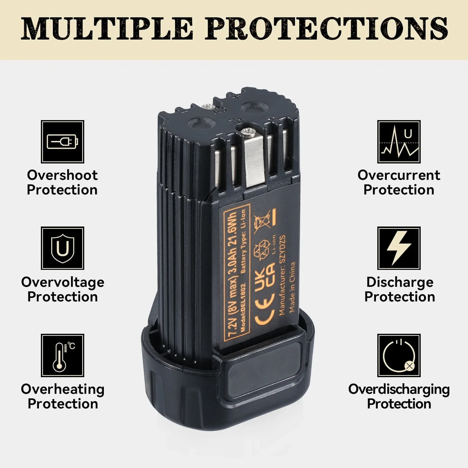 1/2/4 szt. 3.0Ah 8-Volt DCB080 Zamiennik akumulatora 8V DEWALT, kompatybilny z pinami DCF680N1 DW4390 DCF680N2 DCF680G2, akumulator litowo-jonowy