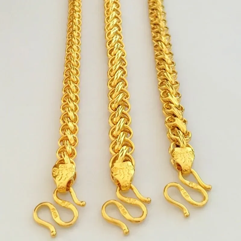 999 24k Real Gold Thai Chain Necklace for Men Men's Bully Fine Jewelry 8mm Necklace for Gift