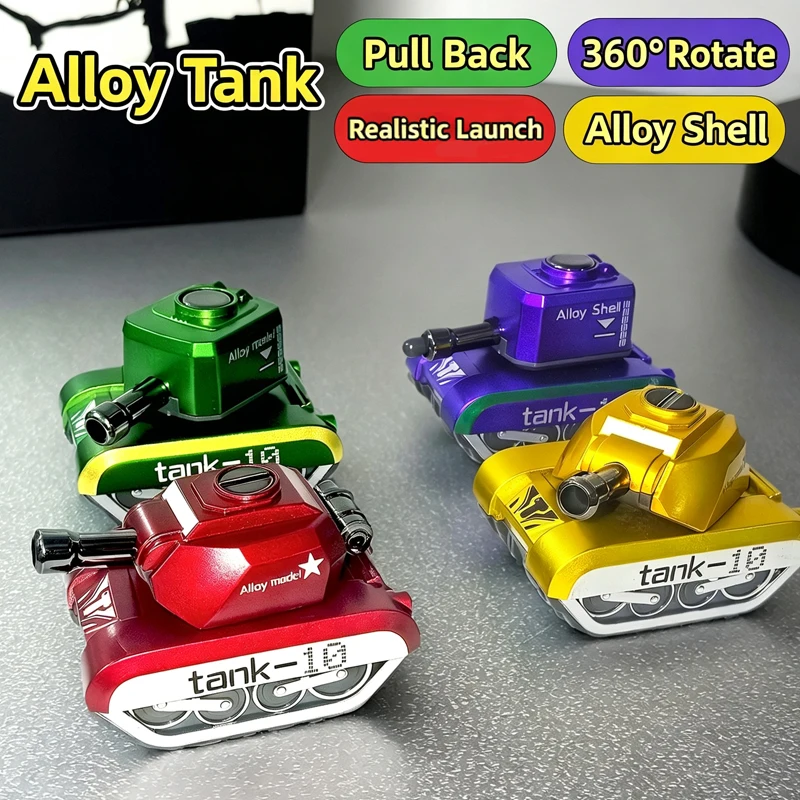 Mini Alloy Tank Toy with Pull Back Powered 360 Rotating Turret Desktop Fidget Toy Office Relieve Stress Gadget Gift for Adult