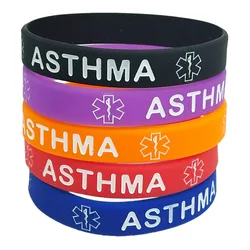 1pc ASTHMA medical alert awareness silicone wristband rubber band letter bracelet for women men custom bracelet gifts SH323