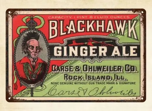 1pcs hanging artwork BLACKHAWK GINGER ALE indian Rock Island IL metal tin sign