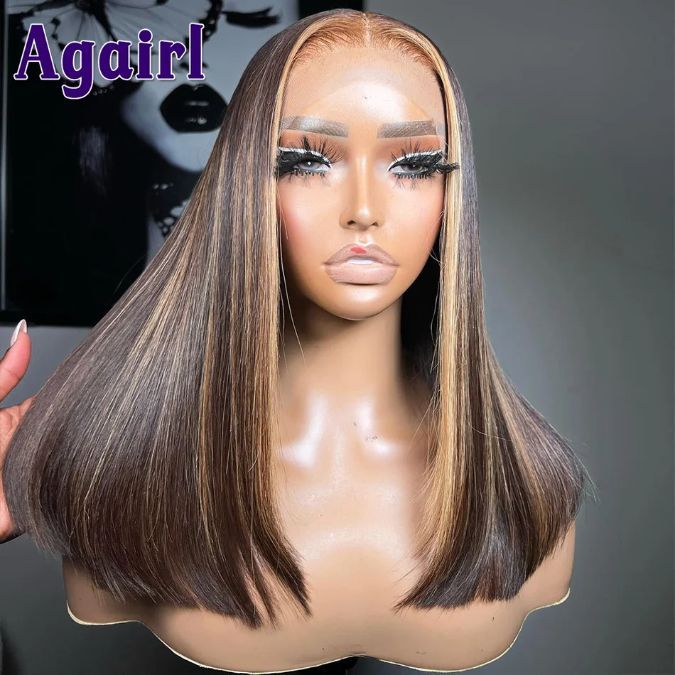 

Highlight Blonde Brown Straight Short Bob Wig 13X6/13X4 Lace Frontal Human Hair Wigs Honey Blonde Ombre 5X5 Lace Closure Bob Wig