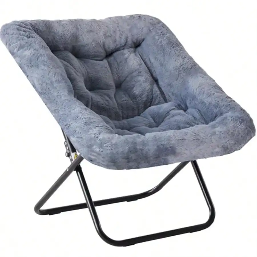 Soft Faux Fur Folding Lounge For Bedroom Living Room Dorm Rooms Flexible Reading Chair For Teens, Large Size Foldable,Square-Gray