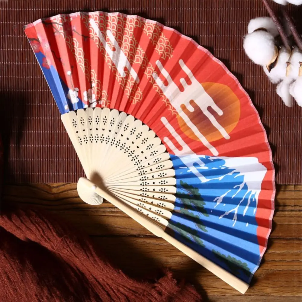 Bamboo Handle Japanese Style Folding Fan Paper Fan Photo Props Dance Hand Fan Fan Crafts Vintage Props Fan Home Decoration