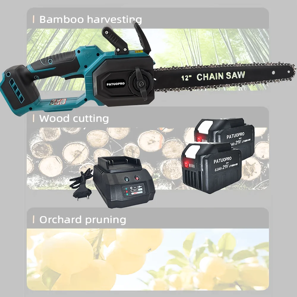 12 Inch Brushless Cordless Electric Saw Handheld Rechargeable Chainsaw Wood Cutting Garden Pruning Tool For Makita 18V Battery