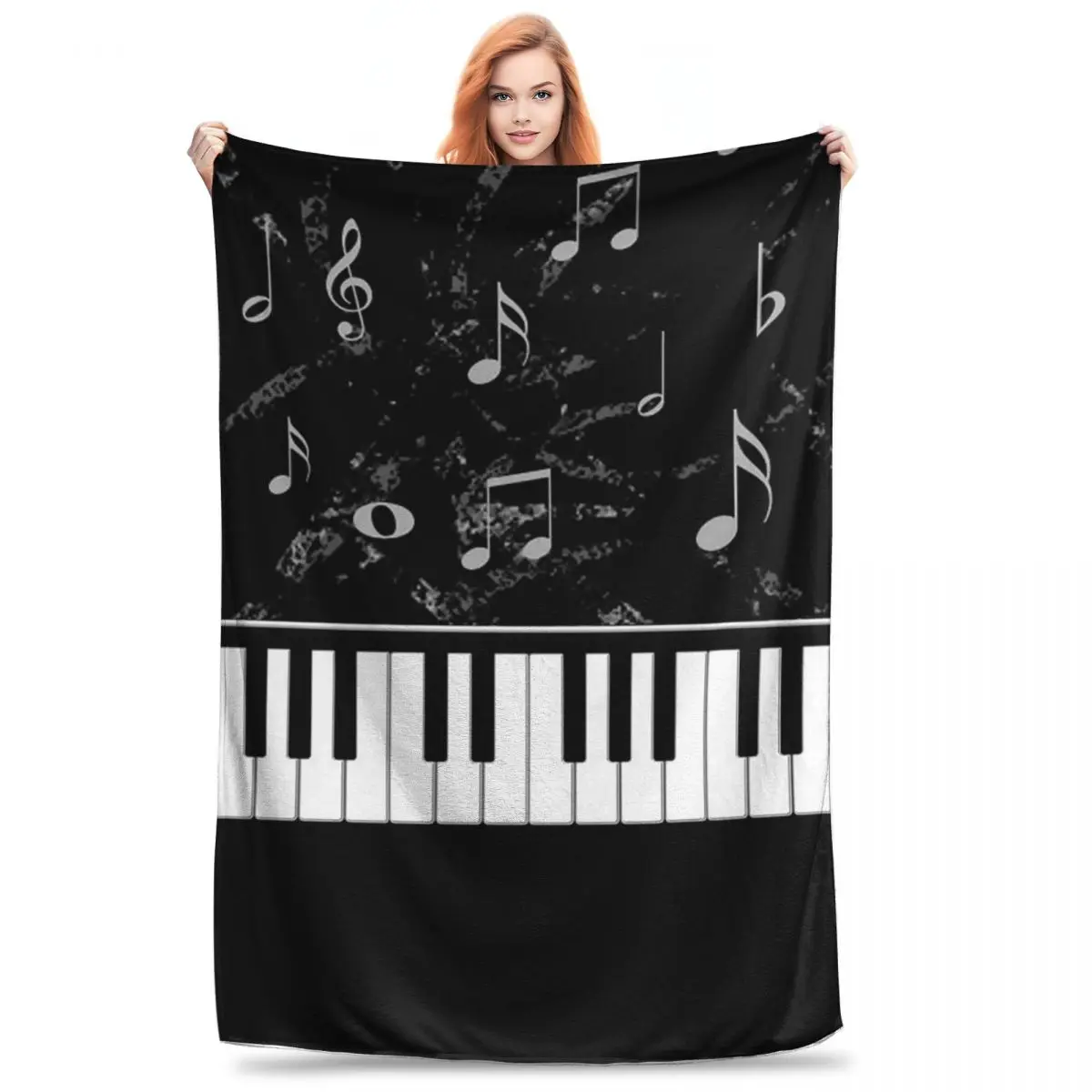 Black And White Piano Music Pattern Blanket Fleece Portable Throw Blankets Throw Blanket For Home Outdoor Throws Bedspread Quilt