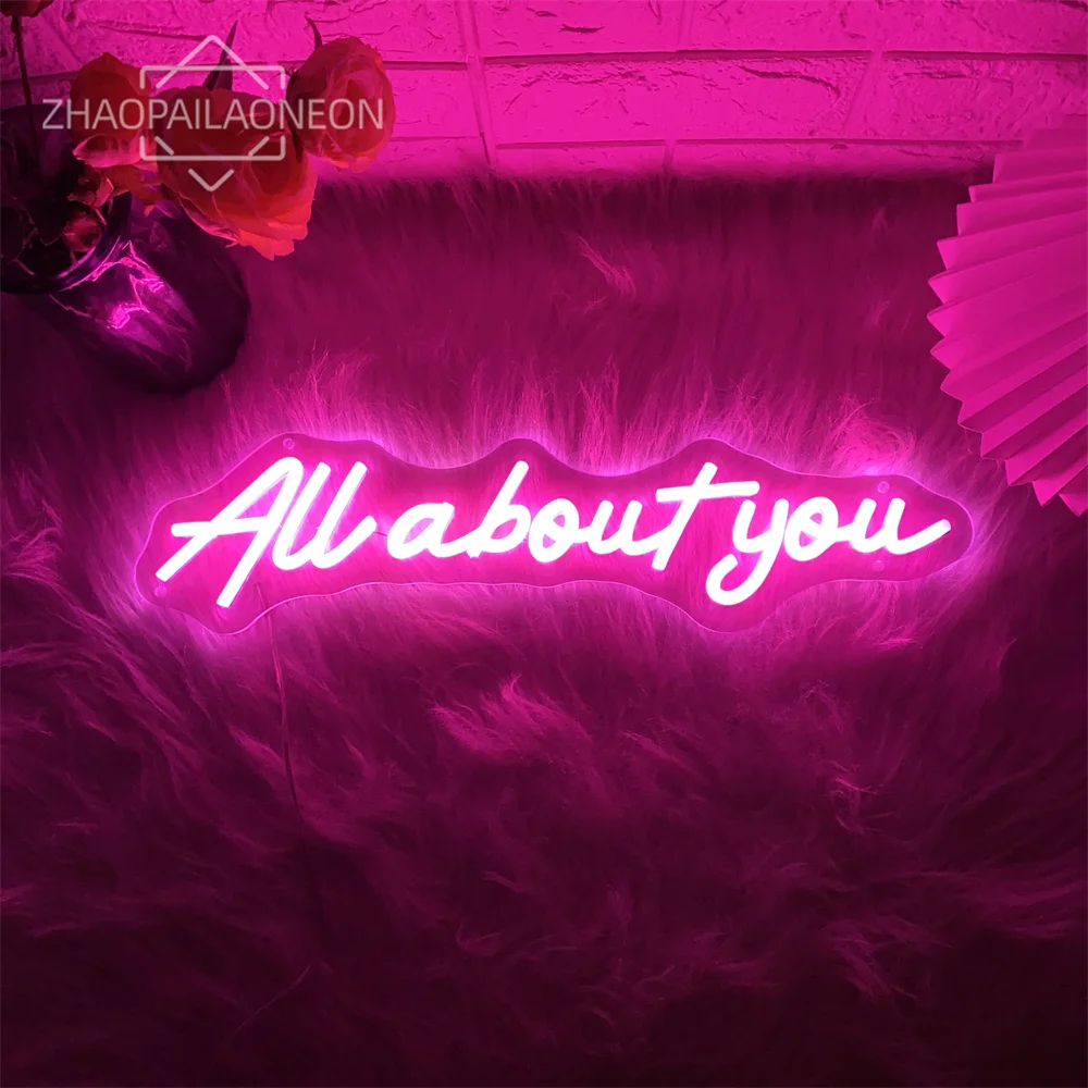 

Неоновая светодиодная вывеска All About You, свадебные неоновые огни, домашний декор для комнаты, Настенный декор, неоновые вывески для свадьбы, дня рождения