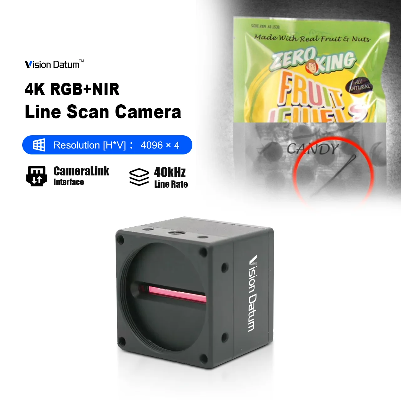 4K@40kHz 5MP@60FPS USB3.0/CameraLink Spectral 300-1100nm Industrial RGB NIR Camera for Packing Quality Control Vision Datum