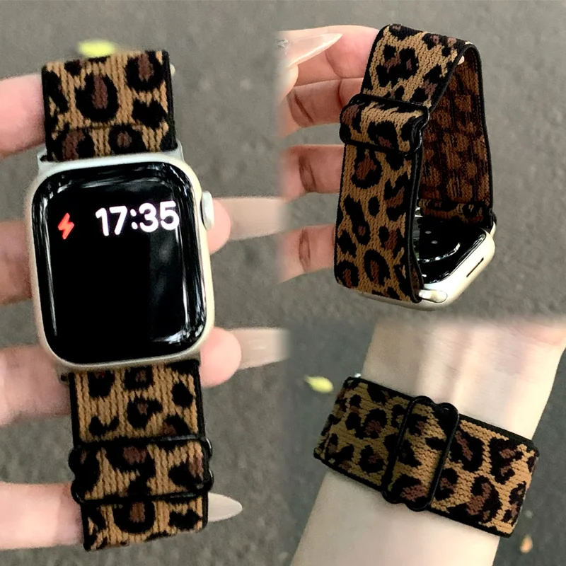 Leopard Stretchy Nylon Watch Band Compatible With iWatch  Adjustable Leopard Strap For Apple Watch Series10 9 7 6 5 4 3 SE