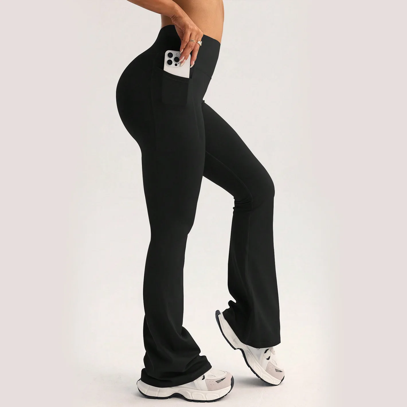 Women Flared Leggings Scrunch Gym Fitness Workout Trousers Yoga Pant High Waist Sports Training Butt Lifting Tights with Pockets