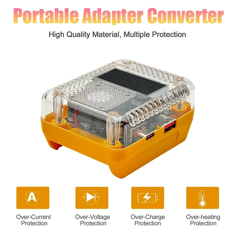 Portable Digital Display Adapter Converter Max 140W Fast Charger for DeWalt 18V Lithium Battery Charger Power Bank USB Type-C