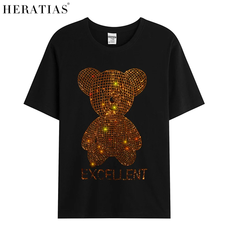 Hot sale high quality summer men's boys hot diamond casual T-shirt diamond bear cotton T-shirt soft and comfortable T-shirt