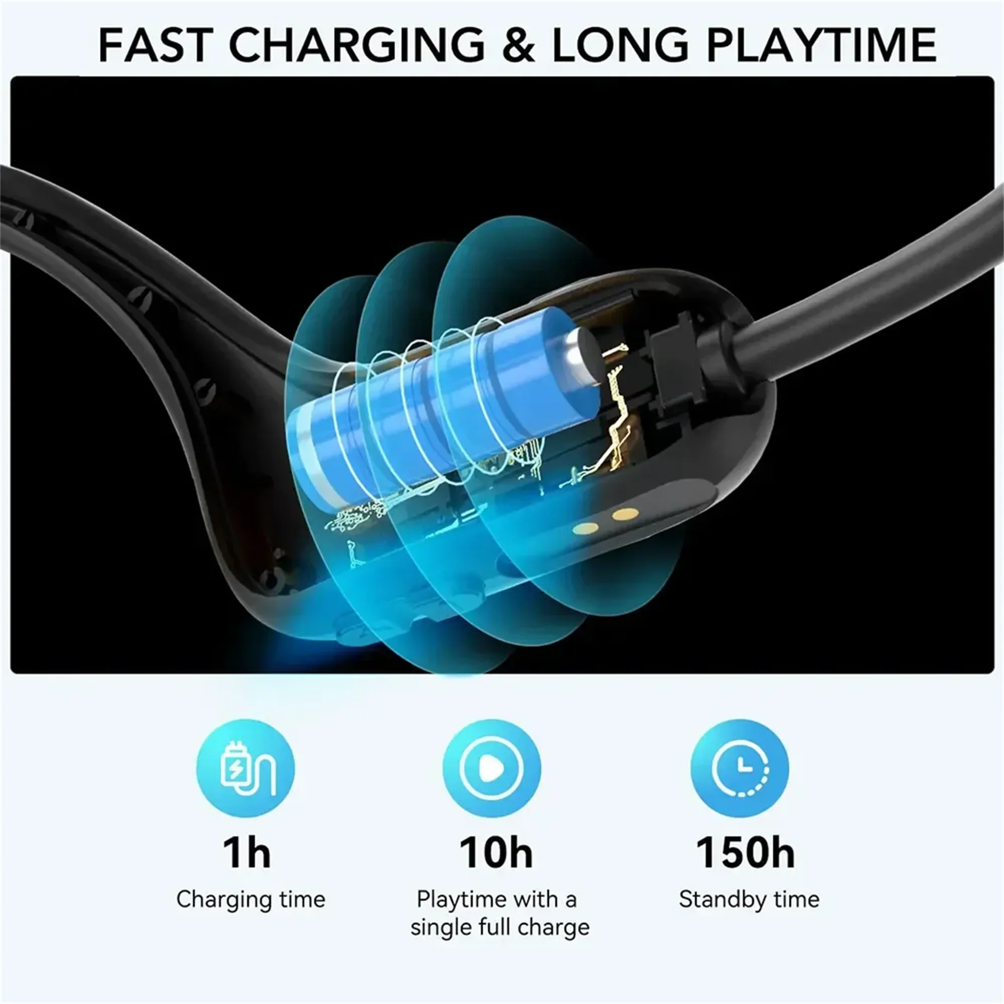 NUROUM Bluetooth Earphone Neck Mounted Wireless Headset Open-back Earphones High Power Smooth Sound Conduction Long Battery Life view 4