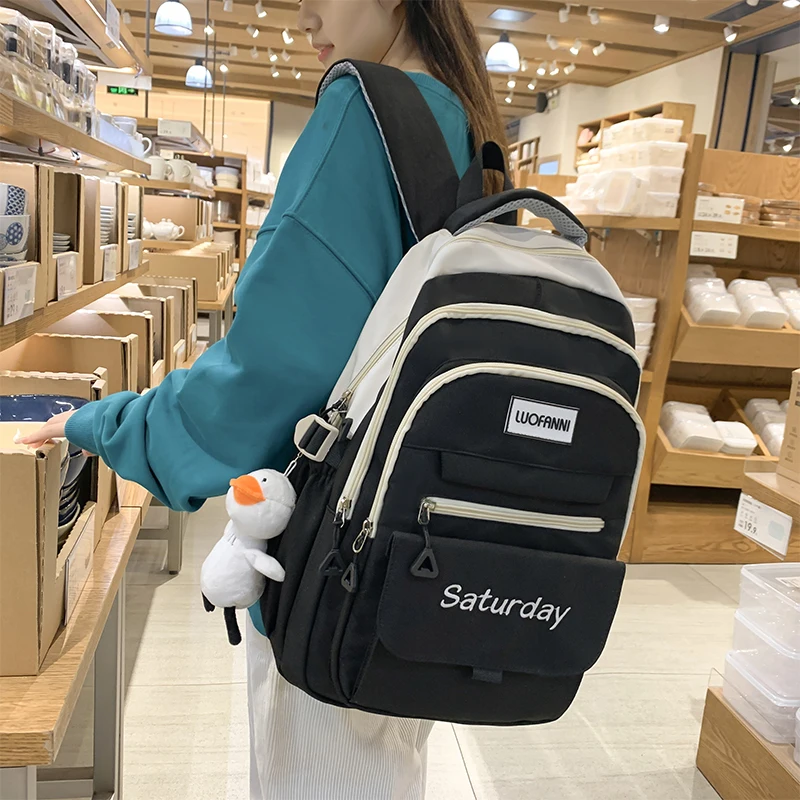 

Модный водонепроницаемый рюкзак для студентов, нейлоновый рюкзак для девочек, дорожный рюкзак, женская школьная сумка для подростков, милый черный рюкзак для ноутбука