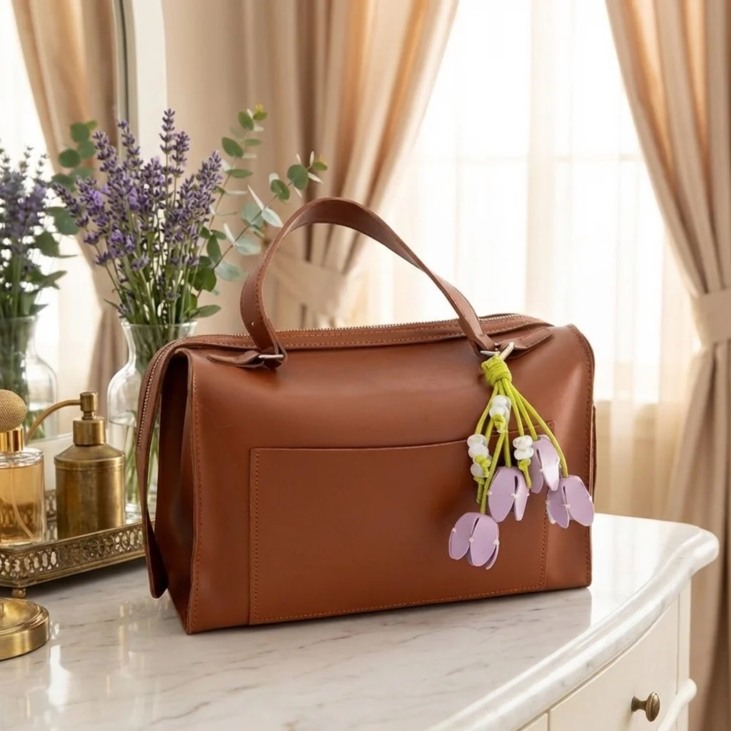 New High Quality Fashion Multi-color Bag Pendant Handmade PU Leather Flower Key Chain Tulip Flower Keychain Bag Decoration