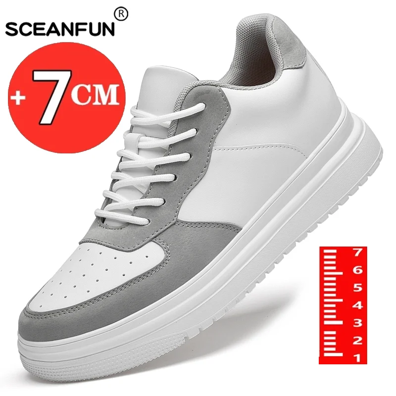 Increasing Men\'S Sneakers Elevator Shoes Inner Height Increasing 7CM Summer Tennis Men Sports Heighten Increased High Quality