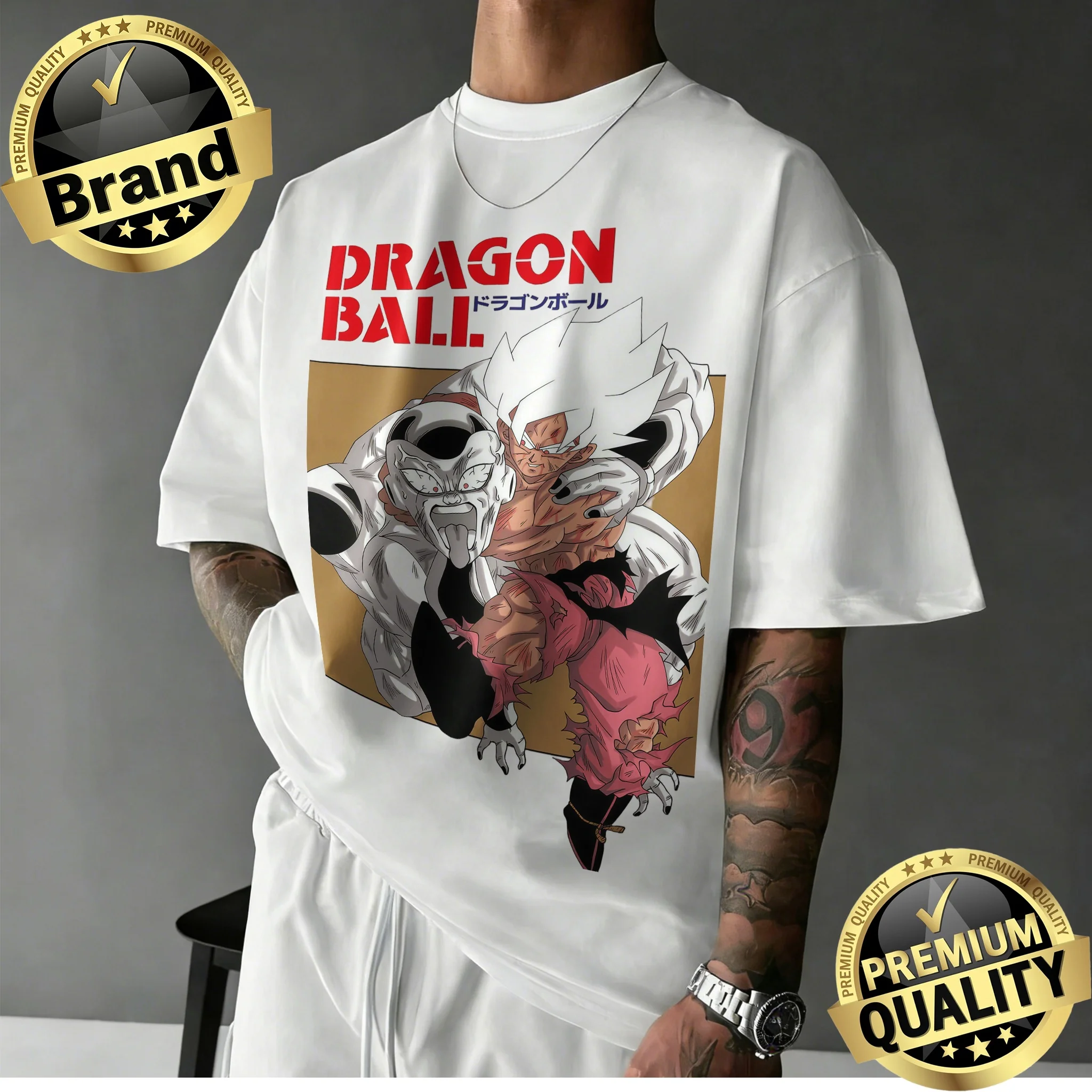 

2026 New Arrival Dragon Ball Oversized Retro Anime T-shirt | Goku Vs Frieza Retro Graphic Print 100% Cotton Y2k Tee for Family