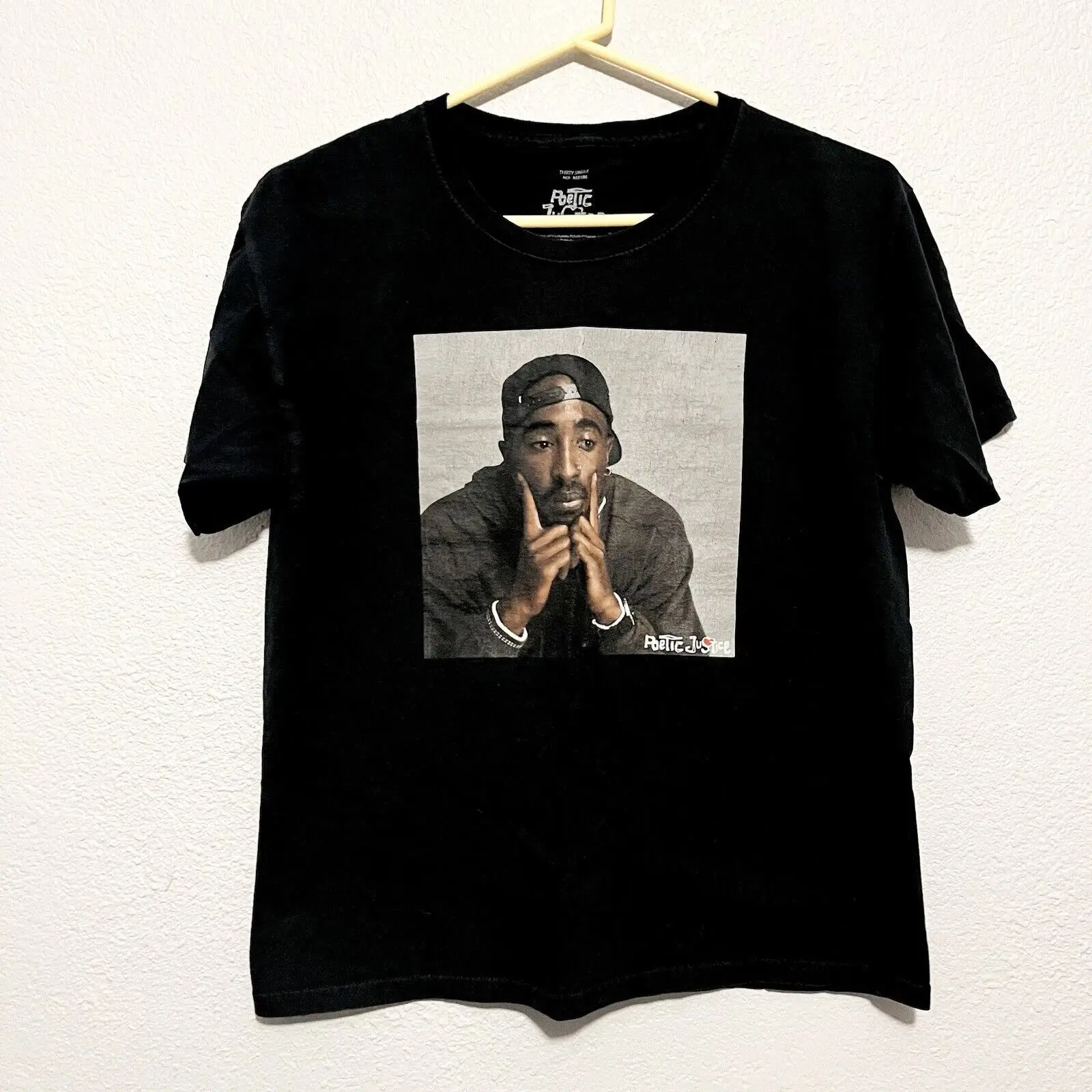 

Poetic Justice Men T-Shirt Black Tupac Shakur Graphic Portrait Crew Neck Tee L