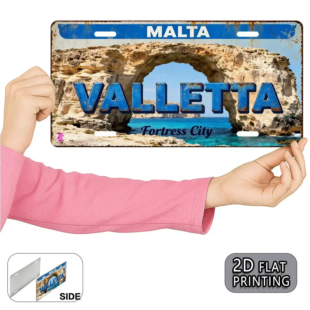 Valletta Malta Fortress City License Plate Tin Sign - Vintage Durable Metal Plaque Wall Decor, Home Office Bar Man Cave Wall
