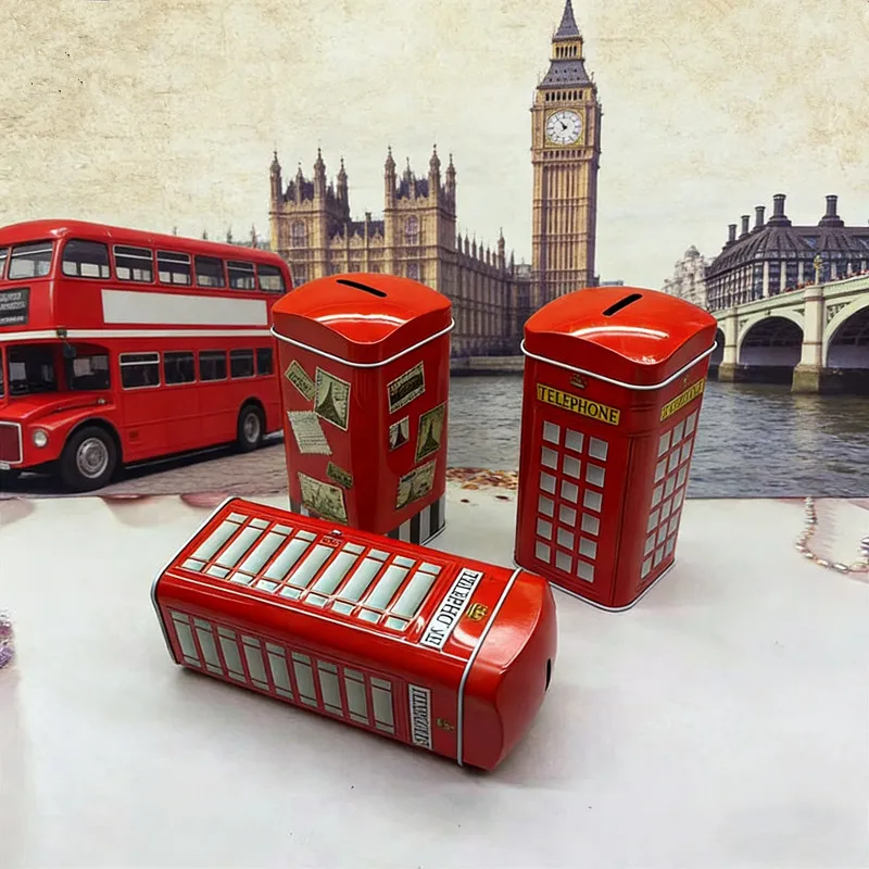 British Style Coin Saving Coin Bank Vintage Metal Storage Box for Coins, Multipurpose Decorative Item for Living Room