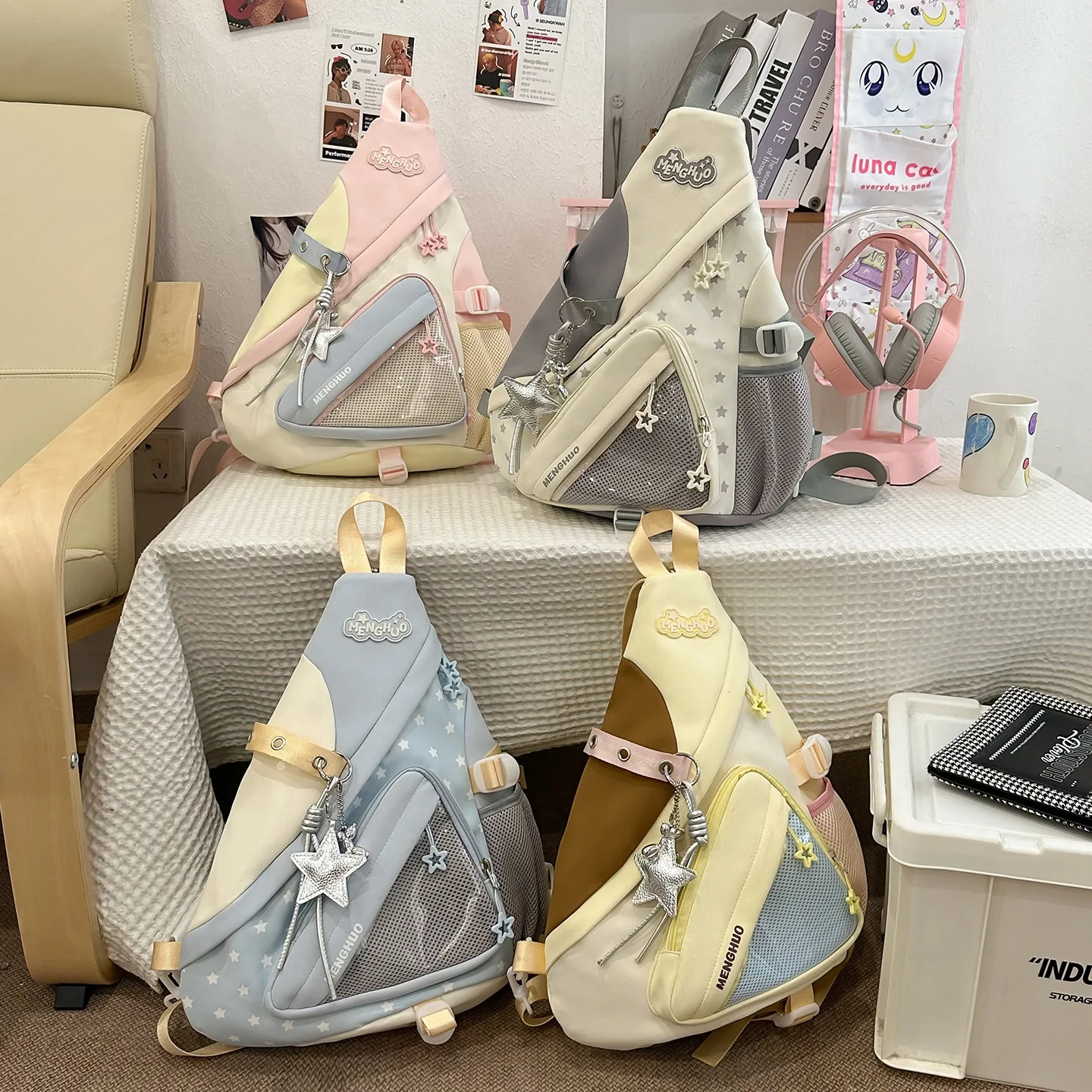 

Korean Style Color Matching Sweet and Cute Kawaii Ulzzang Ita Bag Large Capacity Chest Bag New Commuter Fashion Casual Backpack