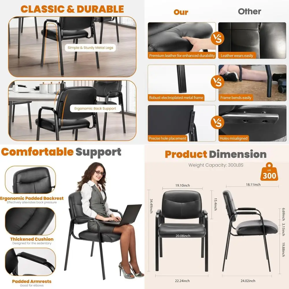 Oice Retion Gt Chair No Wheels Set o 8, Leather Stationary Waiting Room Chairs with Padded Arms or Elderly Desk Conerence Room L