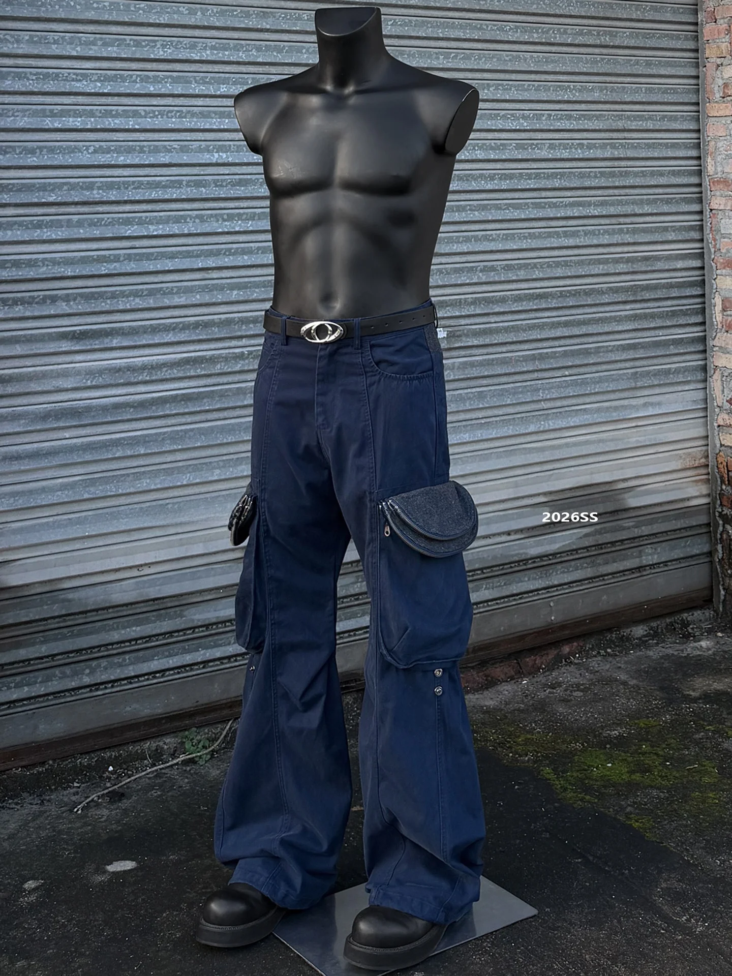 American High Street Retro Double Cover Pocket Bootcut Work Pants Men Casual All-Match Loose Fit Jeans Trendy mid Waist
