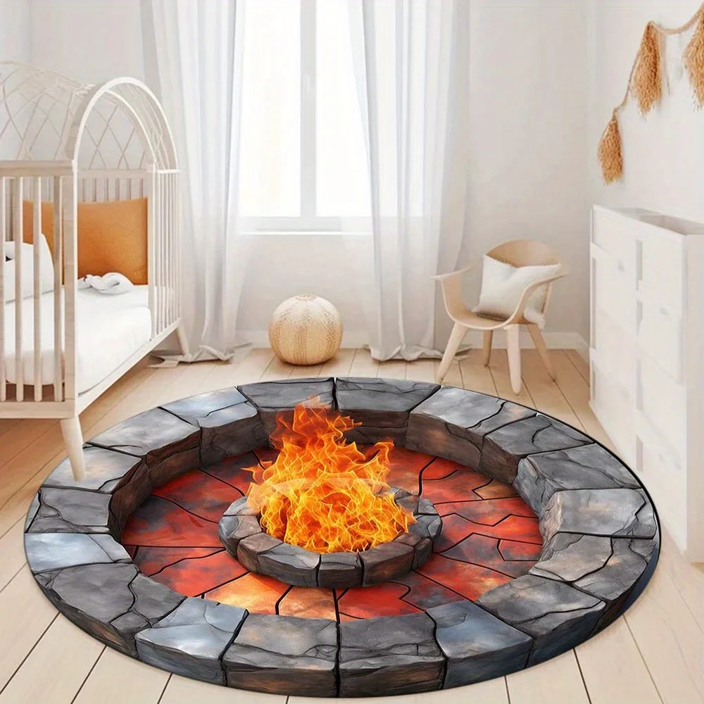 Cozy Digital Printed Fire Mat – Realistic Flame Design Floor Mat for Living Room, Bedroom, Game Area, Home Decor