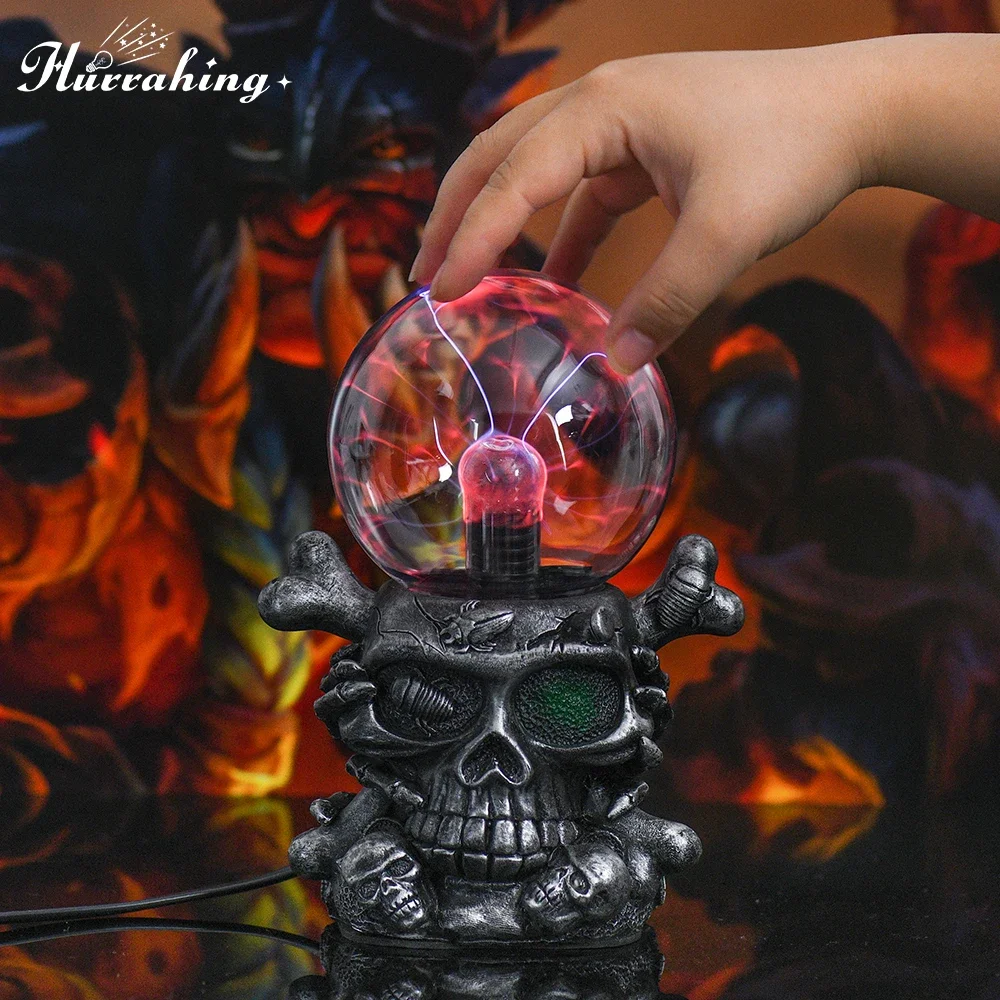 One-Eyed Skull Crystal Plasma Magic Lightning Ball 4 Inch Touch Sensitive Science Enlightenment Cool Indoor Table Decoration