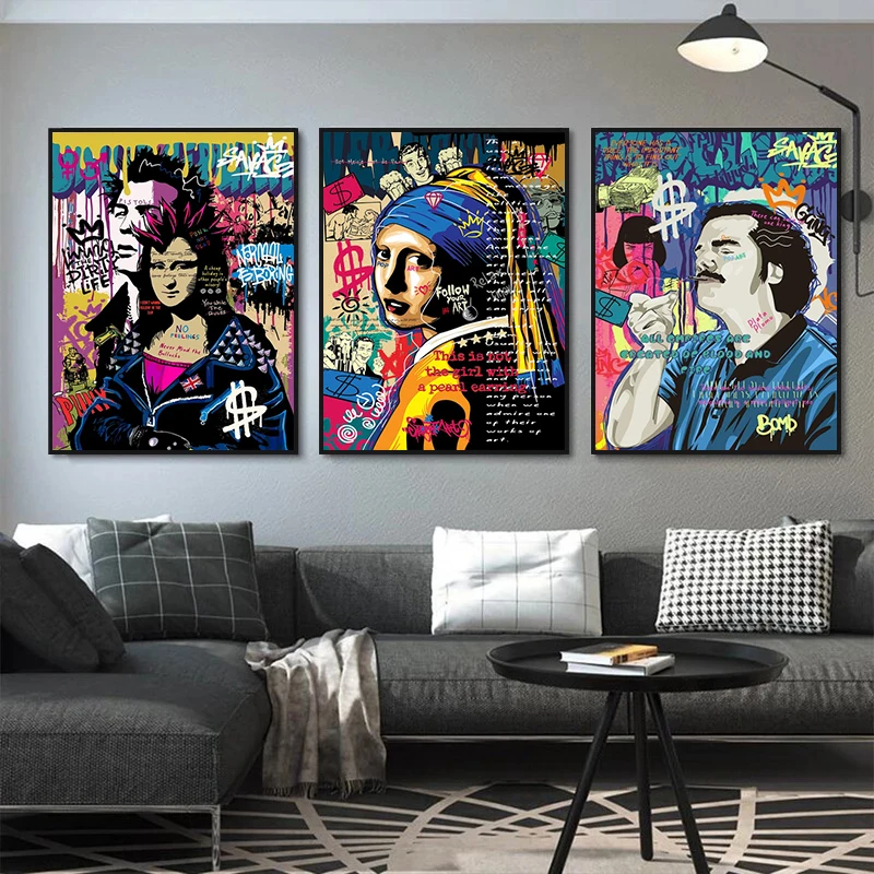 

Abstract Graffiti Art Mona Lisa Canvas Posters and Prints Modern Wall Pictures for Living Room Corridor Home Decoration Murals