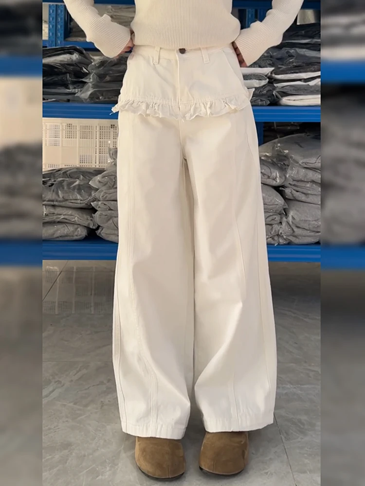 

Loose High-Waisted American Street Sle Denim Jeans Women's Lazy Loose Feel White Jeans Casual High Street Faion