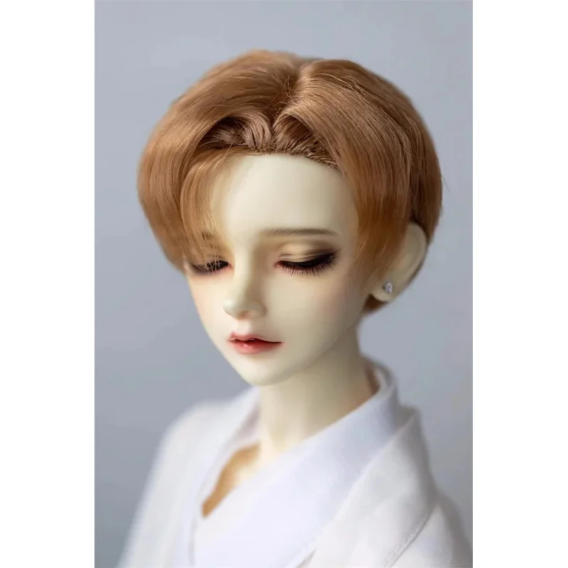 1/3 1/4 Grijs Zacht Melkzijde Platte Kapsel BJD Poppruik Jongens Speelgoed Voorhoofd Handhaak Eenvoudige Korte Styling Haarpruik Popaccessoires XC