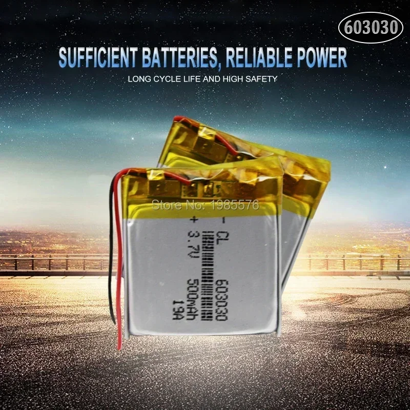 603030 3.7V 500mAh Lithium Polymer Li-Po li ion Rechargeable Battery For toys speaker Tachograph GPS Bluetooth Lipo cell