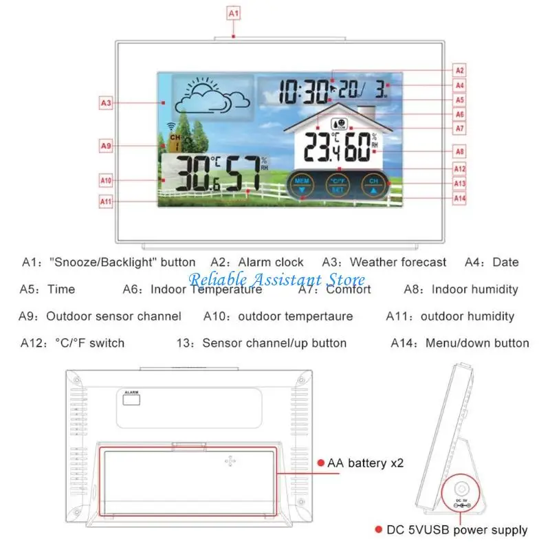 N58C Pantalla LCD LCD Múltiple Estación pronóstico meteorológico con control visualización digital y rango transmisión