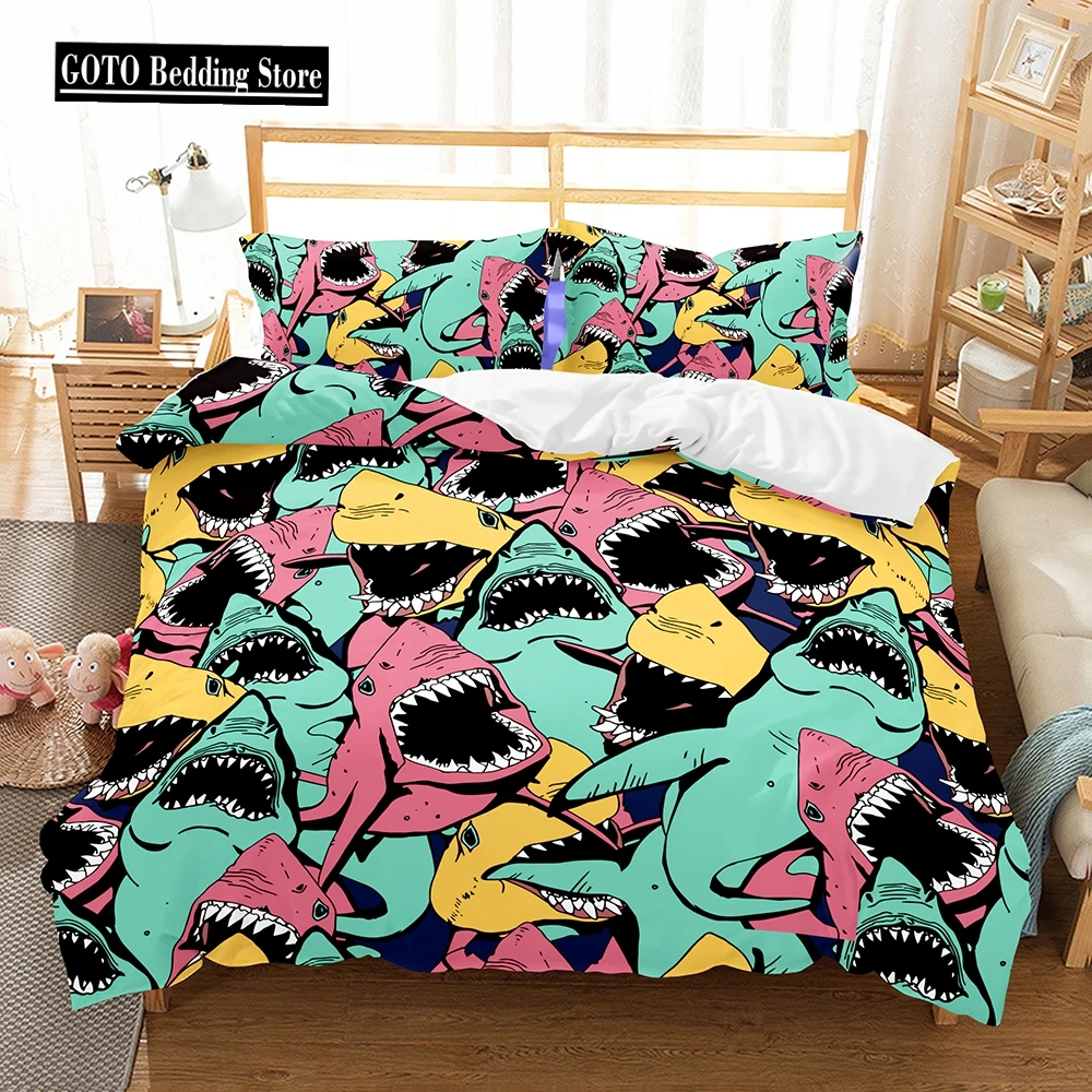 

Bed cover set Twin Bedding For Boy Kids Quilt Cover With Pillowcases Soft 2-3 pcs Full Size Duvets And Bedding Sets Duvet Shark