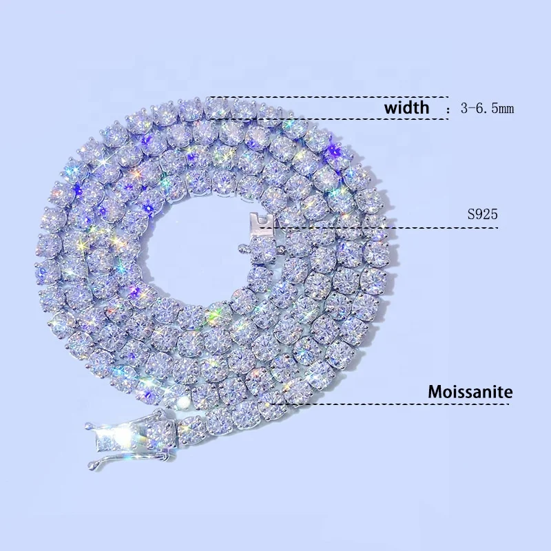 Shipping Drop Hip Hop VVS 925 Sterling Silver Moissanite Cluster Tennis Chain Moissanite Diamond Iced Out Tennis Chain Neckla