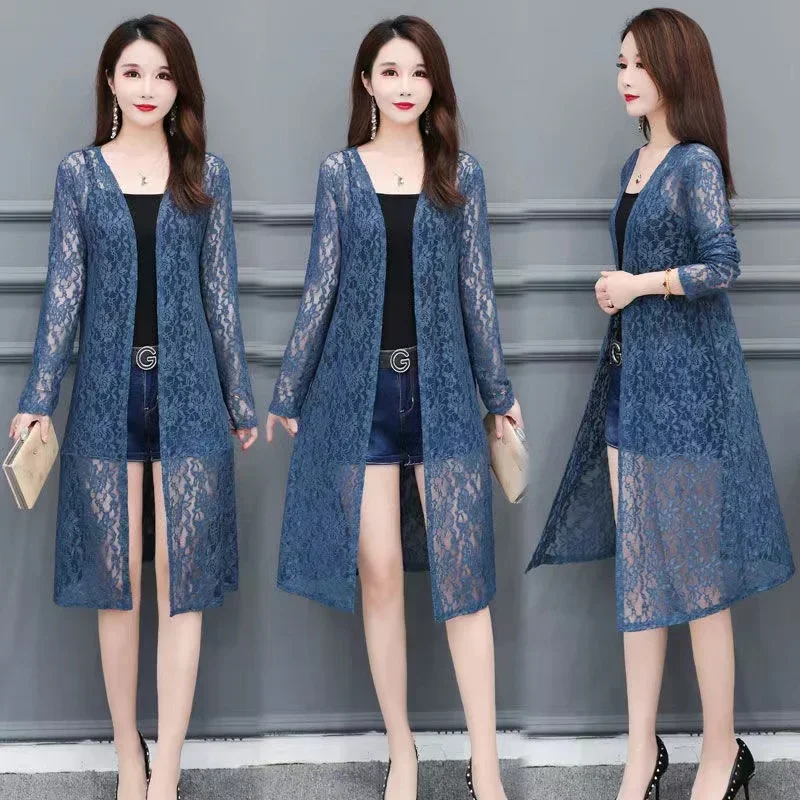 Summer Sun Protection Clothing Women Long Cardigan Female Cardigans Long Sleeve Women Lace Coat Jacket Ladies Shawl Outerwear