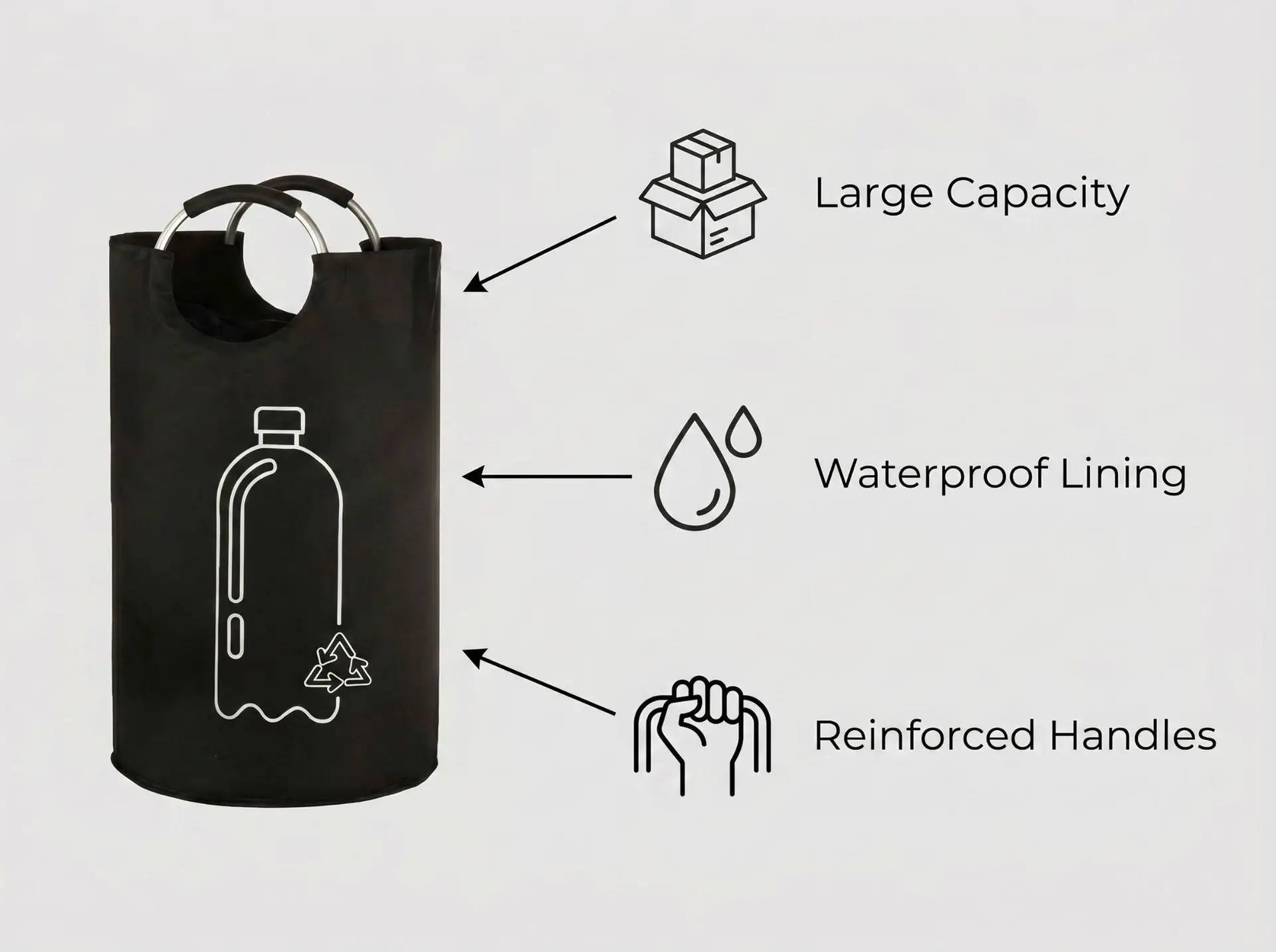 Thickened Foldable Recycling Storage Basket Large Capacity Empty Bottle Bag with Aluminum Handle for Kitchen Laundry Organizer
