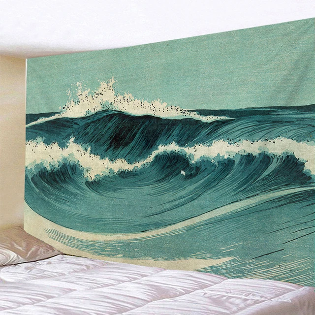 Japanese Ocean Tapestry Wall Hanging Wave Ukiyo e Art Landscape Boho Wall Decor Bedroom Aesthetic Room Decoration Home Carpet AliExpress