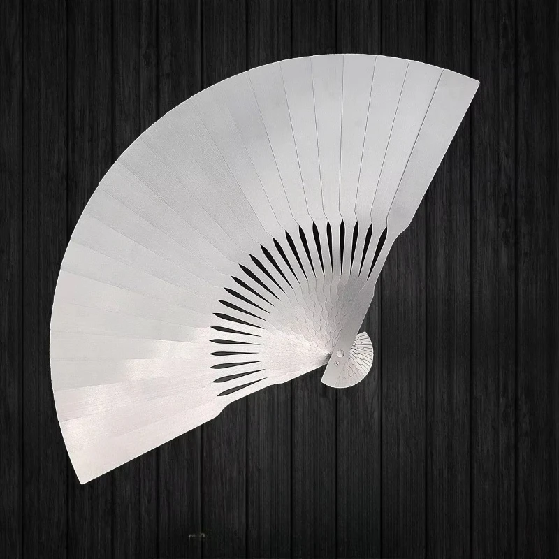Stainless Steel Kung Fu Folding Fan, Martial Arts Performance Hand Fan for Stage Practice